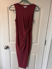 Sexy Sheath Dress Sm Petite Bodycon Fitted Ribbed Knit Midi Cocktail Burgundy