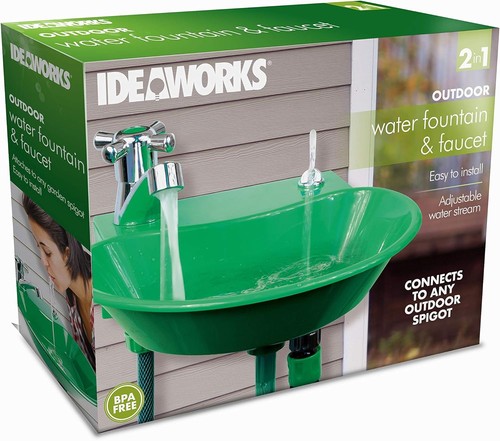 2-in-1 Outdoor Water Fountain and Faucet, Green