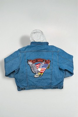 Vintage Harley-Davidson Eagle Flag Jeansjacke blau | 1990s Hooded Workwear