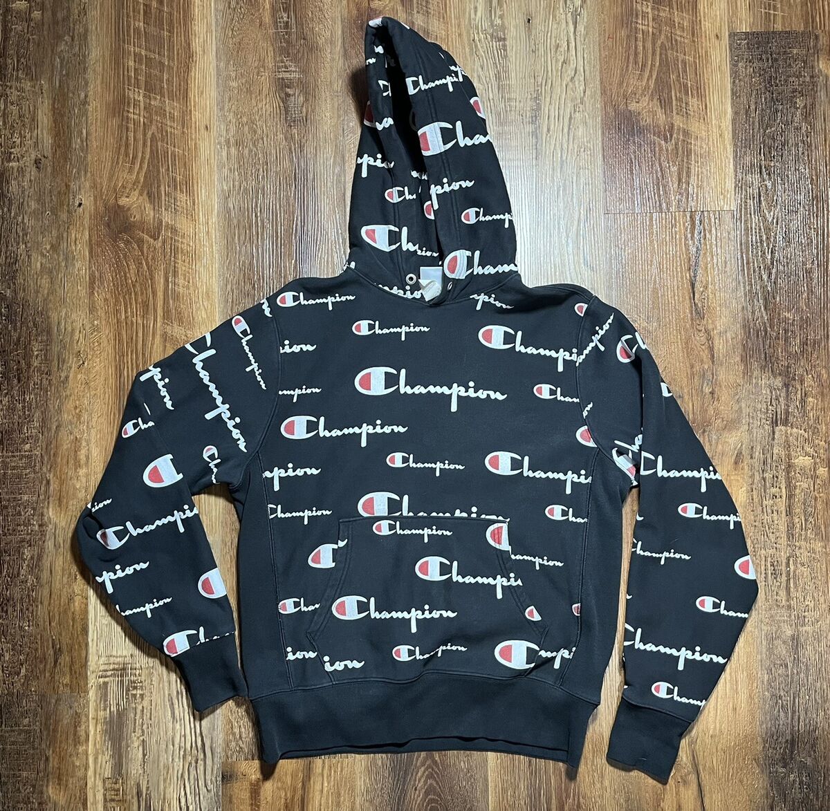 Champion Reverse Weave All Over Logo Print Hoodie Sweatshirt Champion Reverse Weave All Over Logo Print Hoodie Sweatshirt