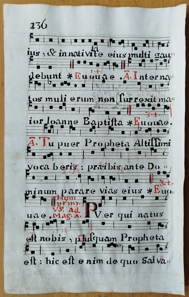 Decorative Original Manuscript Leaf Antiphonary (235) - 1700 - Image 3 of 3