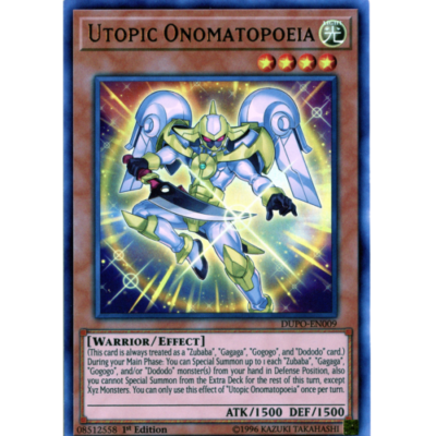 onomatopoeia deck yugioh *** UTOPIC *** ULTRA RARE MINT/NM DUPO-EN009 YUGIOH! TypeWarrior / Effect Monster AttributeLIGHT Level / Rank4 ATK / DEF1500 / 1500 Card Text(This card is always treated as a Zubaba Onomatopoeia Deck 2022, ONOMAT FTK