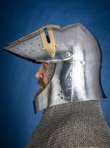 Bascinet "Sugar Loaf" Helmet | Medieval Knight Helmet for LARP & Cosplay | Brass - Picture 3 of 11