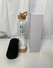 Crystal Infused Healing Glass Water Bottle Wood Lids 10.5” Gemstone Not Included