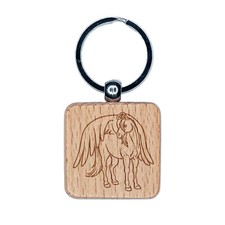 Angel Horse Loss of Pet Engraved Wood Square Keychain Tag Charm