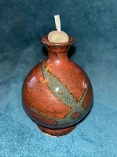 Oil Lamp  Art Pottery Studio  Small Hand Thrown and Painted Signed #A
