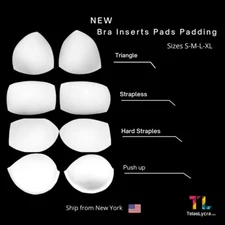 Padding or Bra Insert Pad Triangle, Strapls, Hard Strapls, Push up Sizes (S-M-L)