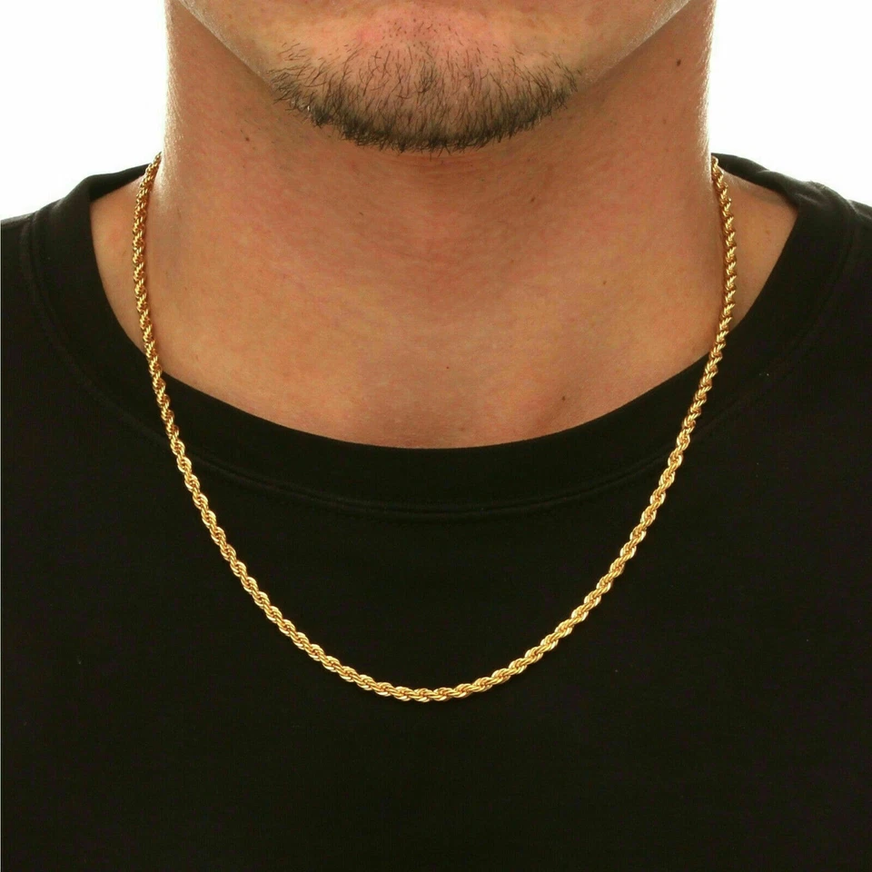 Collar cadena cuerda oro macizo 18K hombres mujeres 16" 18" 20" 22" 24" 26" 30" Italia Foto 2 de 4