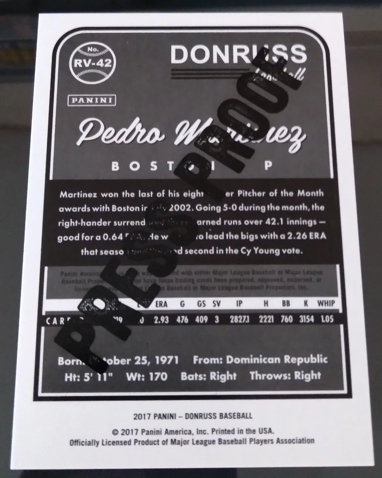 2017 Panini Donruss Retro 1983 Press Proof #RV-42 Pedro Martinez 3/5 NEAR MINT - Image 4 of 4