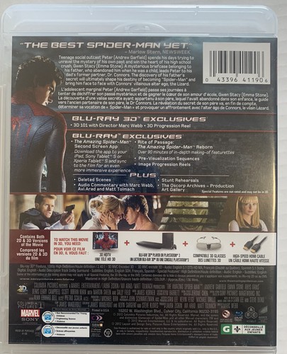The Amazing Spiderman (3D, Bluray, DVD, 2012, Andrew Garfield, Emma Stone) Cad - Picture 3 of 8