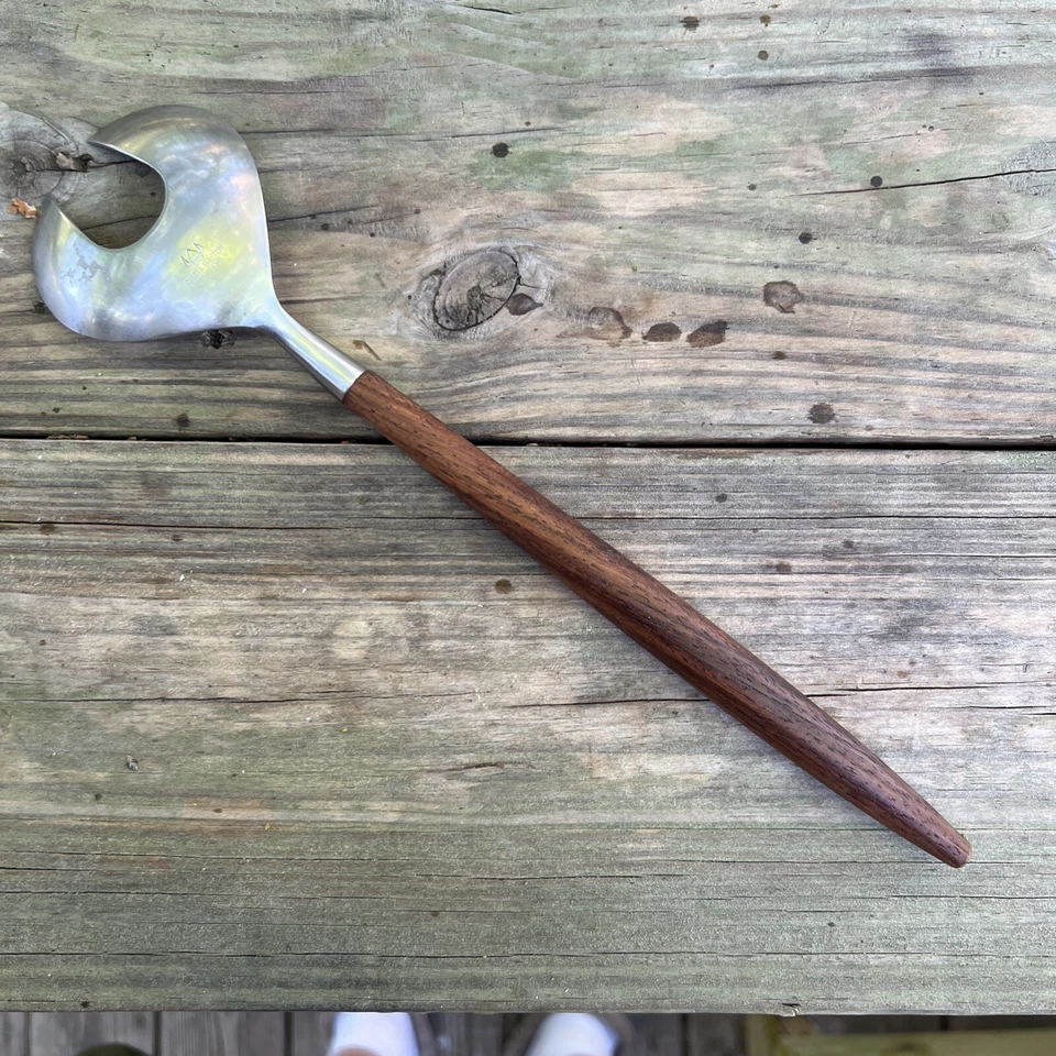 Reed & Barton Stainless Steel Wood Handle Salad Server Vintage MCM - Image 2 of 3