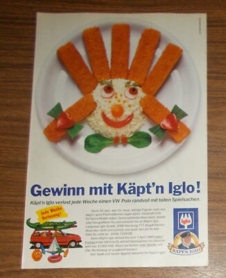 Seltene Werbung KÄPT'N IGLO Fischstäbchen Frisur Figur - VW Polo Promo 1989