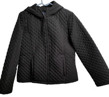 Izod Outerwear Women's Black Quilted Lined Pockets Hoodie Jacket Size Large