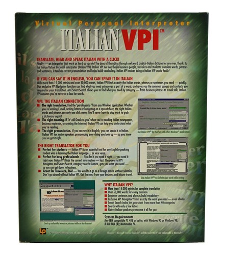 Learn to Speak Italian Language VPI CD-Rom Software - Translate, Hear and Speak - Picture 2 of 3