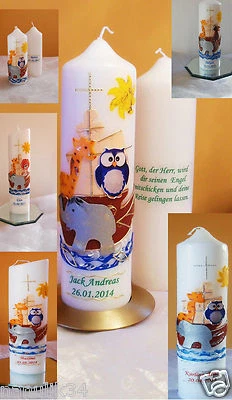 HANDARBEIT Taufkerze/ Kommunionkerze "Arche Noah"Mädchen,Junge Taufgeschenk