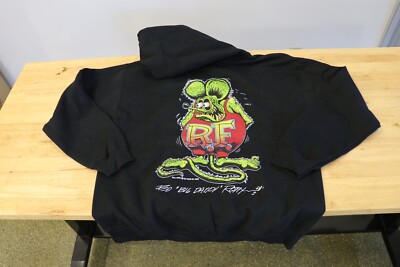 Men's Rat Fink Ed Big Daddy Roth Logo Black Hoodie Sweatshirt RFHB