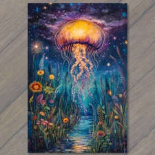 Art Print  Jellyfish Glowing Stars Underwater Night Ocean Fantasy Art Nature