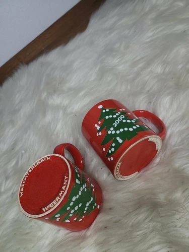 Set of 2 Vintage Waechtersbach West Germany Red Christmas Tree Coffee Mugs