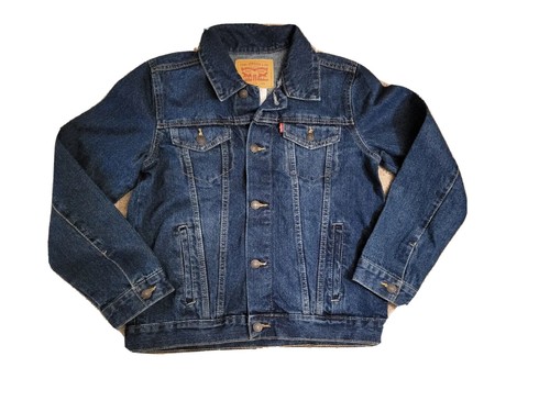 NWT Levis Denim Jean Trucker Jacket Sz Large Youth 12-13 Years Unisex Dark Blue - Picture 2 of 9