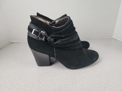 Andrew Geller Glorify Suede Leather Ankle Booties Ruched Front Buckle Detail 7M - Picture 2 of 9
