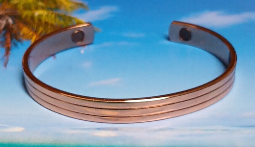 Magnetic Solid Copper Grooved Cuff Bracelet - image 1