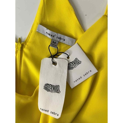 Neu Naked Zebra Damen Medium Kleid vorne zum Binden einfarbig hellgelb Satin Mini NEU - Bild 6 von 7