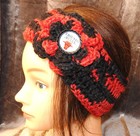  RED BLACK CH BULLS Women's Headband Ear Warmer Handmade Crochet With Flower NEW — photo 1