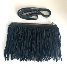 Designer H Butler Mighty Purse Black Fringe Crossbody Clutch Suede Leather 20's 