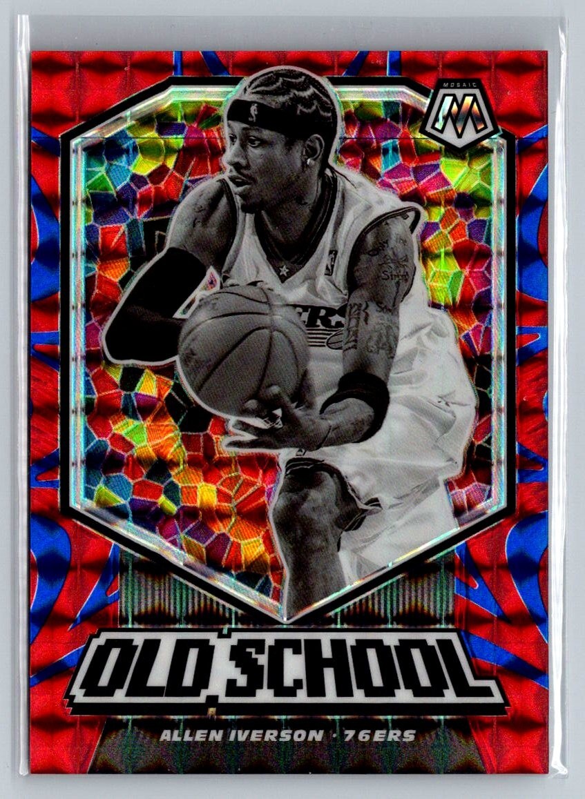 2019-20 Panini Mosaic Allen Iverson /99 Old School Reactive Red Blue Prizm 76ers