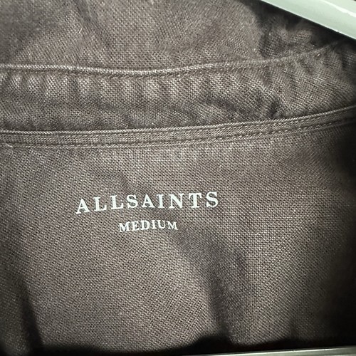 Allsaints Shirt Mens Medium Brown Slim Fit Long Sleeve Hungtingdon Ramskull - Picture 6 of 13