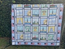 Vintage Handmade Patriotic Quilt 81 x 82 United States Monuments Theme Blanket