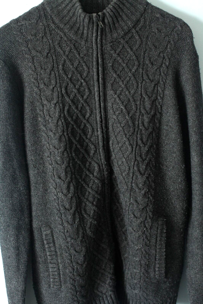 UNIQLO Wool Cardigan Sweater Cable Knit Full Zip Pockets