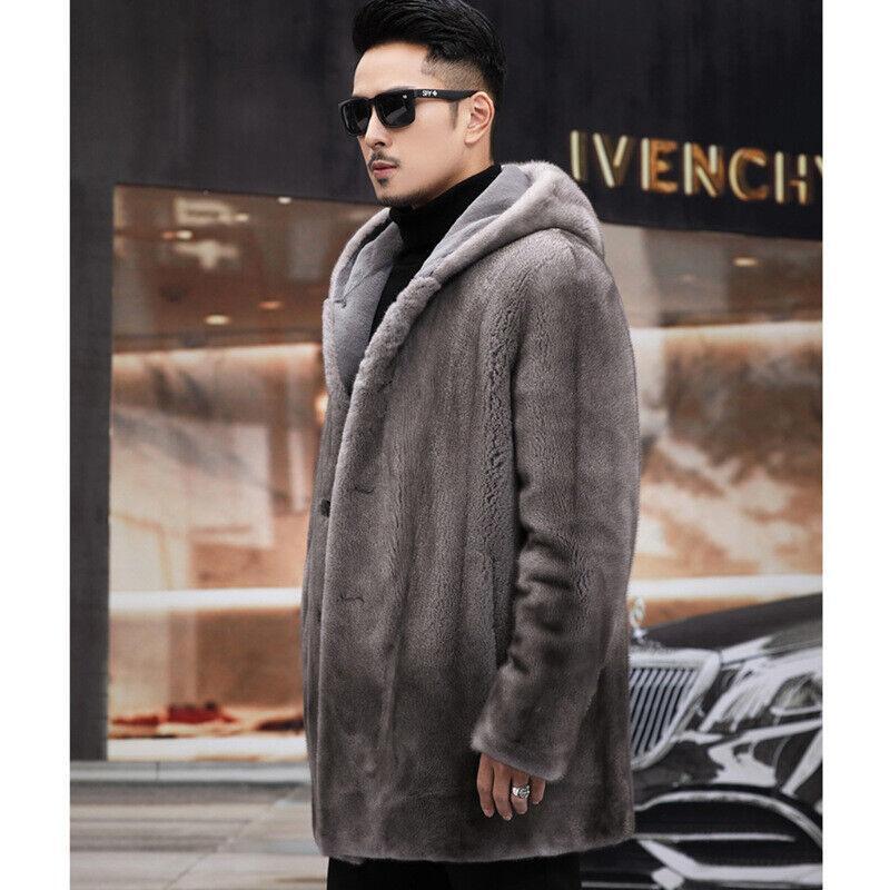 Men's Faux Mink Fur Coat Mid-length Hooded Casual Eco-friendly