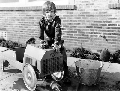 1930s Little Boy Washing his pedal car 8 x 10 photograph