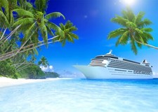 Luxury Cruise Ship Backdrop Fabric 7'x5' Ocean Island Caribbean Sea Palm Trees