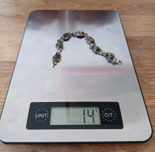 Vintage Baltic Sterling Silver Genuine Amber Bracelet 7 inches - Picture 10 of 10