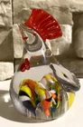 Italian Murano Art Glass, Clear, Colorful Rooster Paperweight, Vtg, Good Cond.