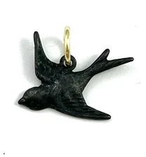 Flying Bird Charm Necklace Pendant Black Bird Crow Tiny Size Blackened Brass