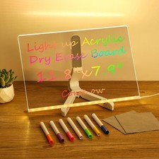 LED Dry Erase Board with 7 Colors 12x8 Inch Acrylic Light Up Message Board for