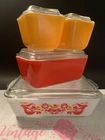 Pyrex Friendship Refrigerator Set 501 502 503 Orange Red w Lids VTG
