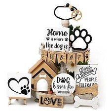 16 Pcs Dog Tiered Tray Decor Rustic Farmhouse Dog Tray Decor Set Wooden