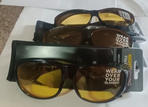 3 Pair Night Vision Glasses Fits Over Your Other Glasses NEW UNUSED