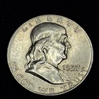 1957 D Ben Franklin US Half Dollar, 90% Silver, Circulated #1095