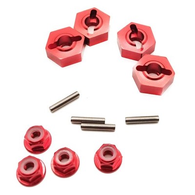 4pcs Alloy 14mm Wheel Hex Hub Adaptor and M4 Flanged Lock Nut 14Mm, Red 