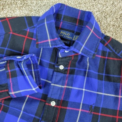 Polo Ralph Lauren Classic Fit Mens Small Blue Plaid Pony Button Up LS Flannel