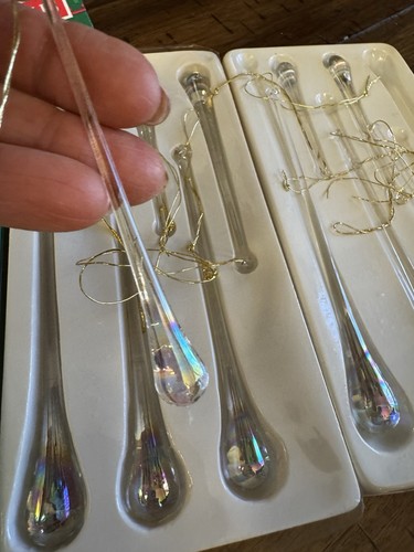 14 ~ Vintage Clear Iridescent Tear Drop Icicle Christmas Ornament Blown Glass - Picture 10 of 10