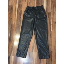 A New Day Small Black Faux Leather Jogger Pants Tapered Drawstring Moto Edgy