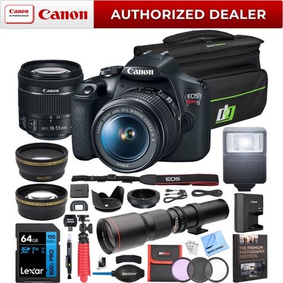 Canon T7 EOS Rebel DSLR Camera EF-S 18-55mm IS II + 500mm Telephoto Lens Pro Kit