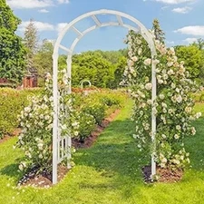 VINGLI Vinyl Garden Arbor, PVC Wedding Arch for Ceremony Party, Garden Trellis