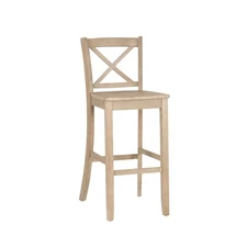 Set of 3 Linon X-Back 30" High Bar Stool in Graywash Painted Solid Rubberwood